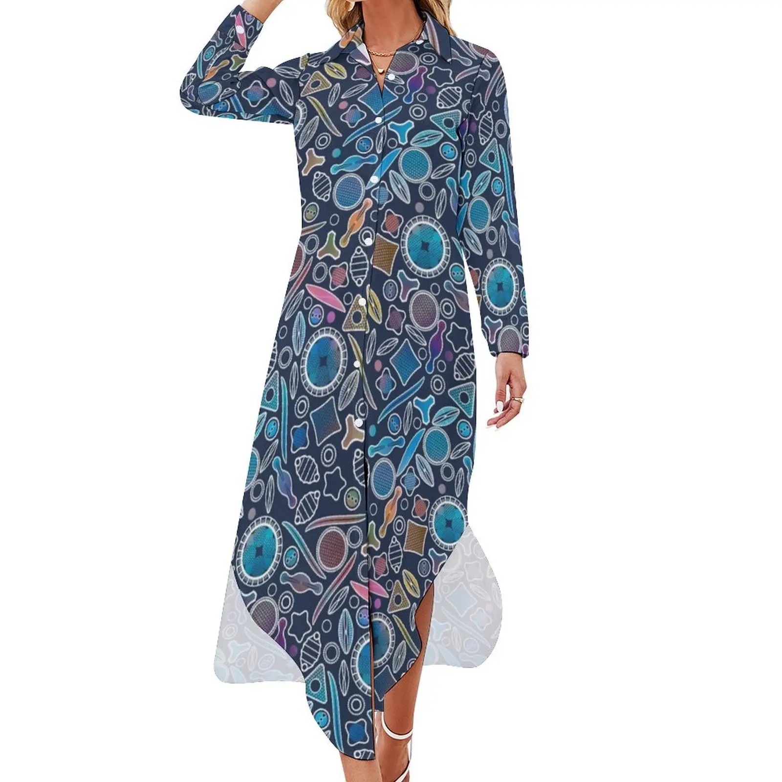 Under the microscope - Indigo Long Sleeved Shirt Dress luxury woman party dress dress women summer