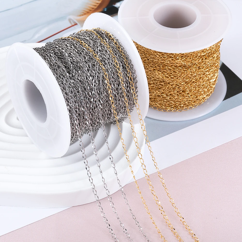 2 meters Stainless Steel Thin Twisted Chain Golden Jewelry Chain DIY Jewelry Making Ladies Necklace Bracelet Making Supplies