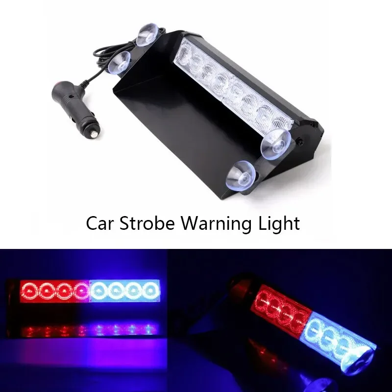 

1PC Universal 8 Led Car Strobe Warning Light 12v Flashing Blue Red Modes Truck Strobe Emergency Grill Light Police Beacon Lamp