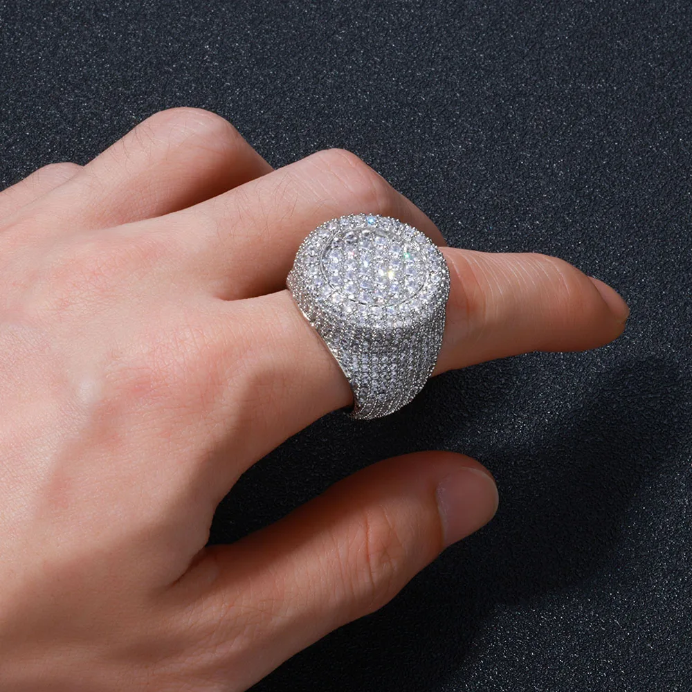 ESKEEM Wholesale Iced Out Big Round Ring Luxury Full Diamond Signet Ring Hip Hop Style Bling Cubic Zirconia Jewelry Men Women