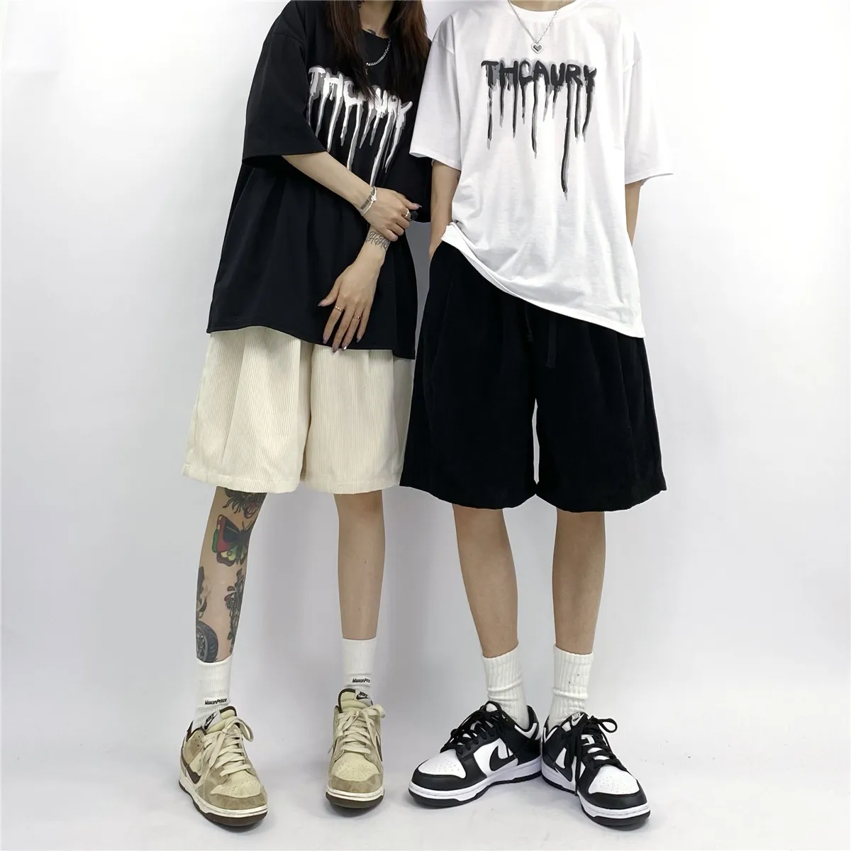 Boy Men Corduroy Straight Shorts Couple Lovers Streetwear Hip Hop Shorts Knee Length Loose Dance Party Club Summer Short Pants