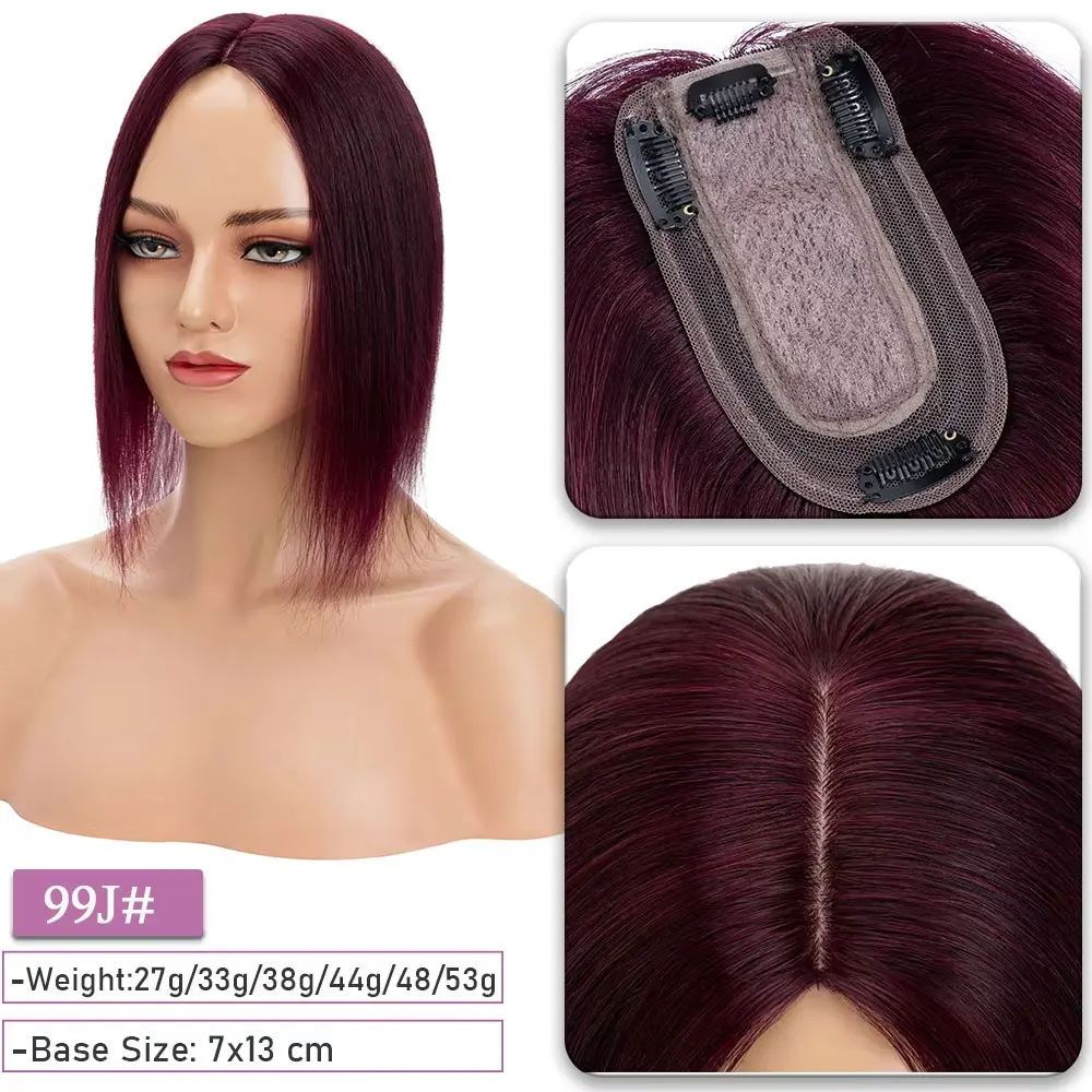 SEGO Kopfhaut-Topper aus 100 % Echthaar-Seide für Frauen mit dünner werdendem Haar, 7 x 13 cm, Seidenbasis, natürliches Haar, Clip-in-Top, Wiglet-Haarteile – Detail 21
