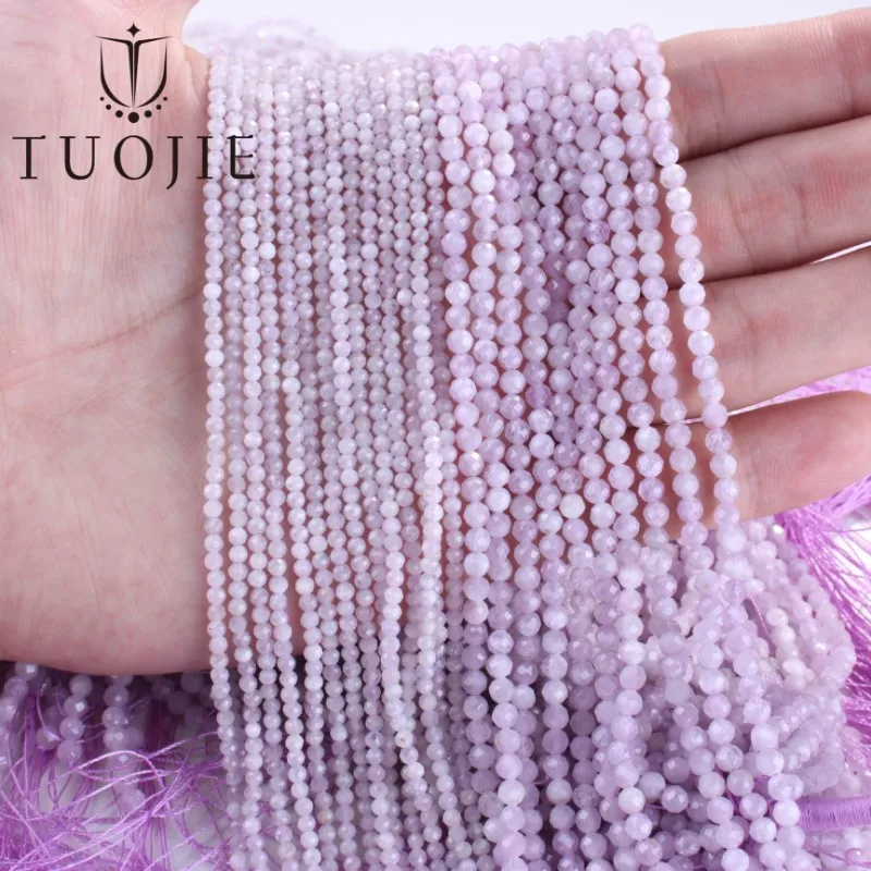 

TUO JIE 10strands/lot Natural 2mm Faceted Kunzite Gemstone Purple Beads Loose Stone Beads for Jewelry Making DIY Accessories