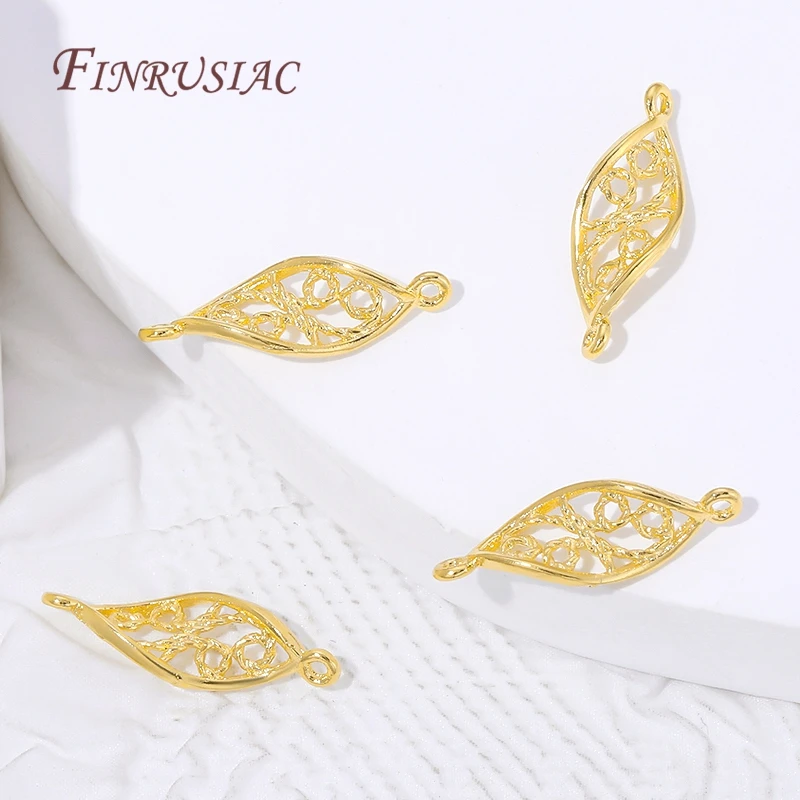 18K Gold Plated Filigree Hollow Leaf 2 Holes Connector,DIY Jewelry Findings, Earring Necklace Bracelet Craft Making Accessories - view 2