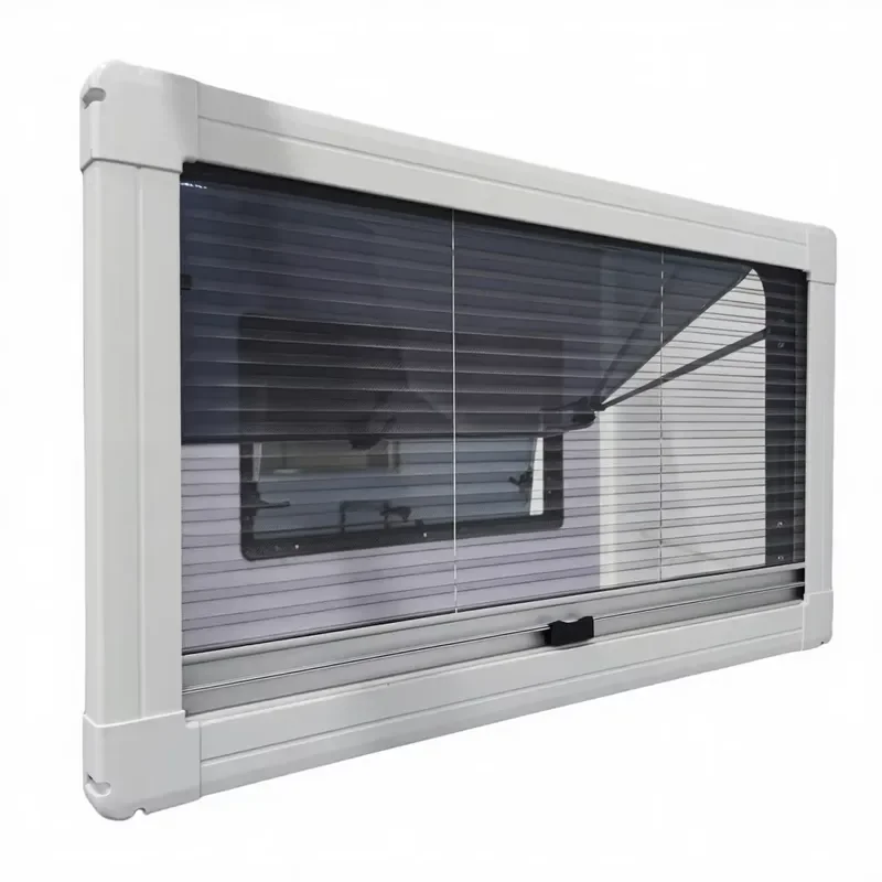 Custom Size ABS RV Window Inner Frame with Mosquito Net and Curtains Replacement Part for Caravan Camper Motorhome Vehicle