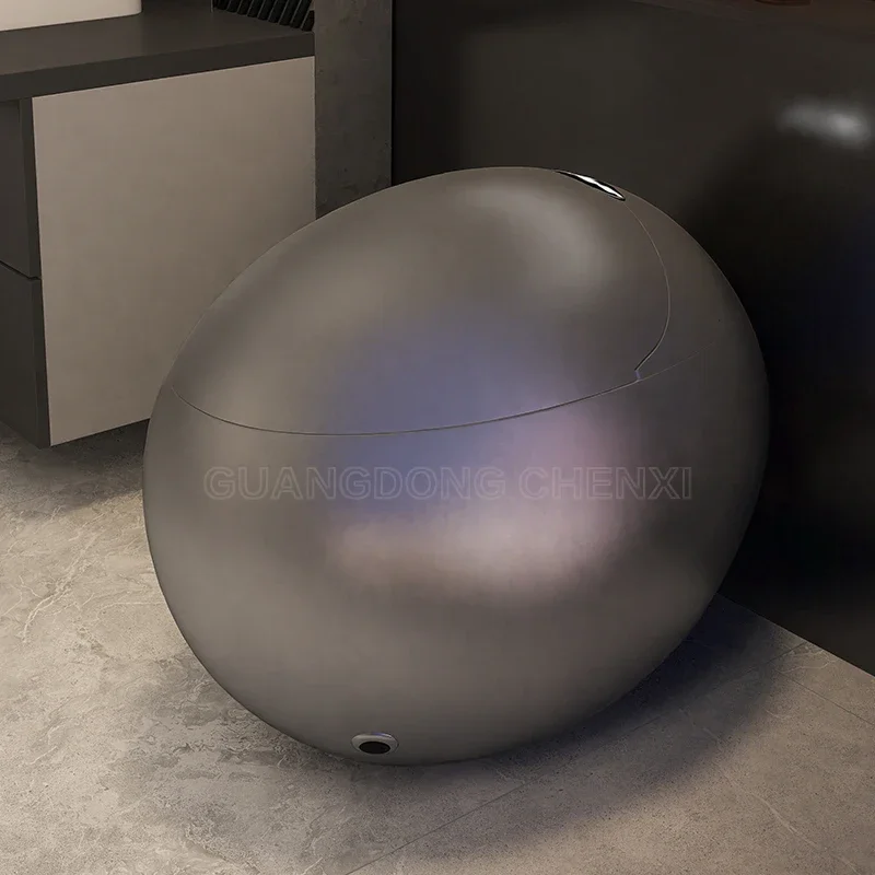 

Современный керамический санитарный роскошный унитаз с автоматическим смывом, интеллектуальный туалет для ванной комнаты, напольный металлический серый унитаз в форме яйца