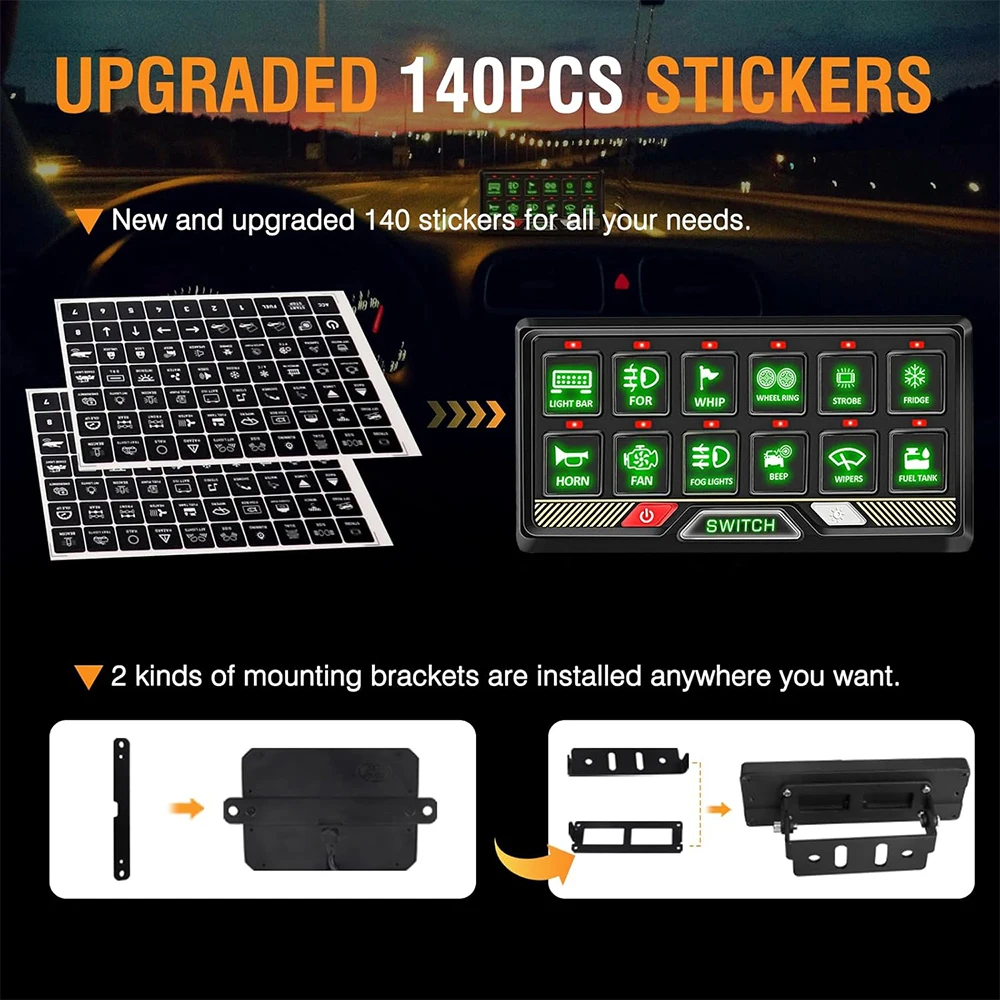 Advanced 12 sets of remote control switch panels Professional grade waterproof 12v off-road Jeep wireless universal installation