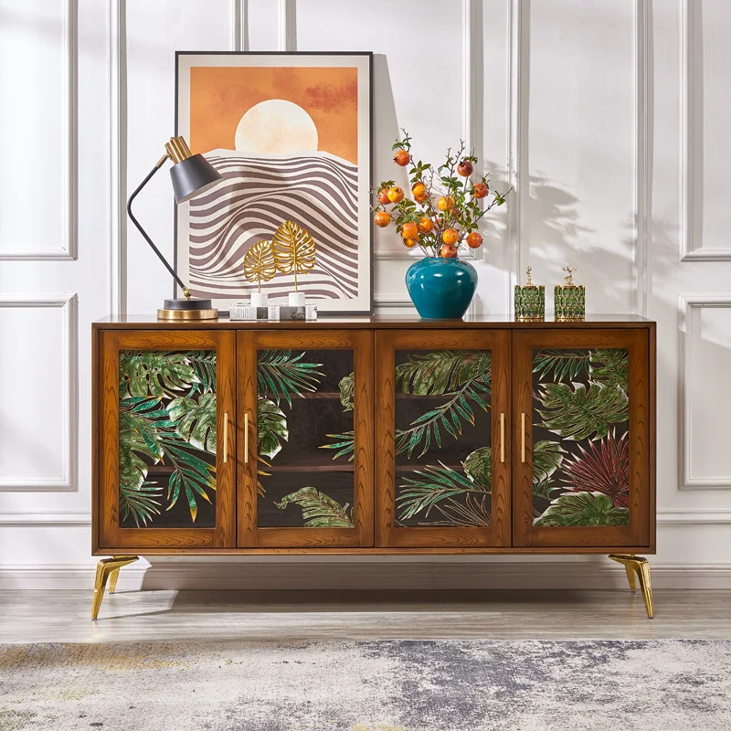Enamel color furniture personalized art dining side cabinet four doors dust-proof glass cabinet high-end entrance