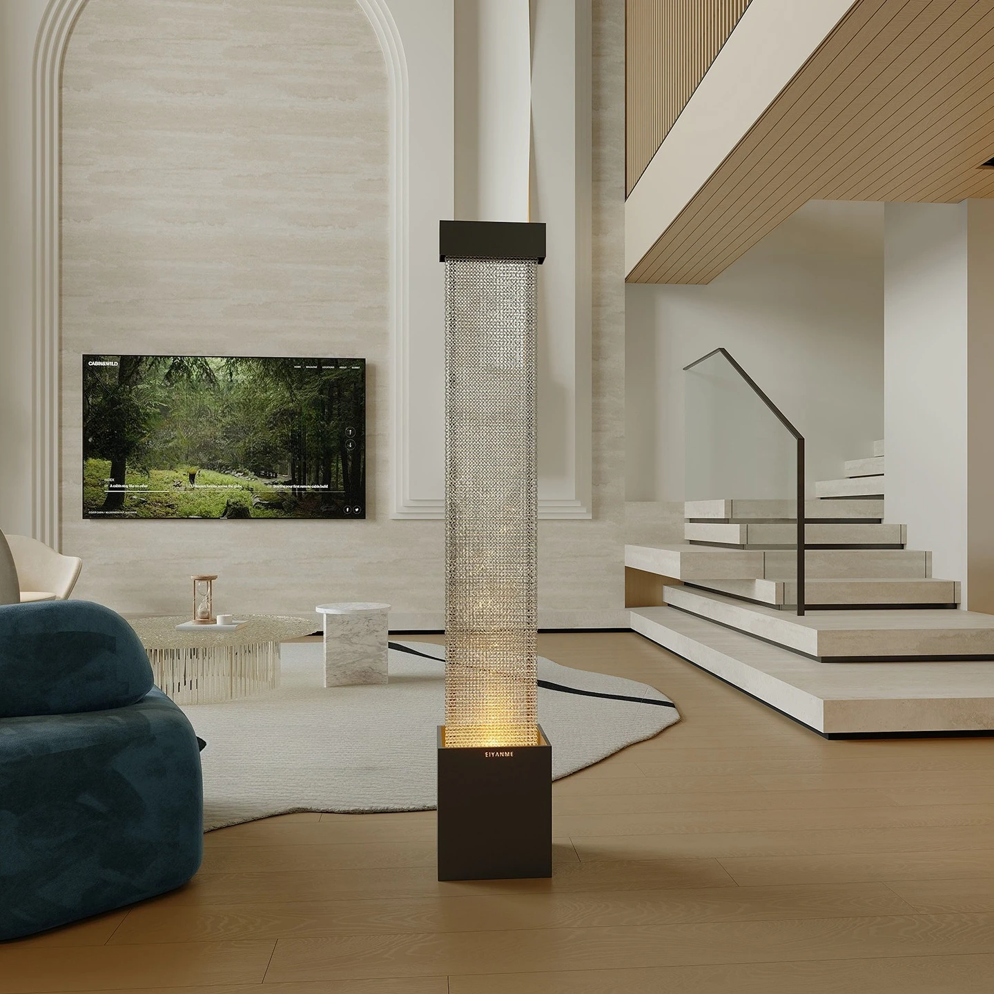 Modern flowing water ornament, circulating water light luxury high-end living room floor-to-ceiling lucky water curtain wall