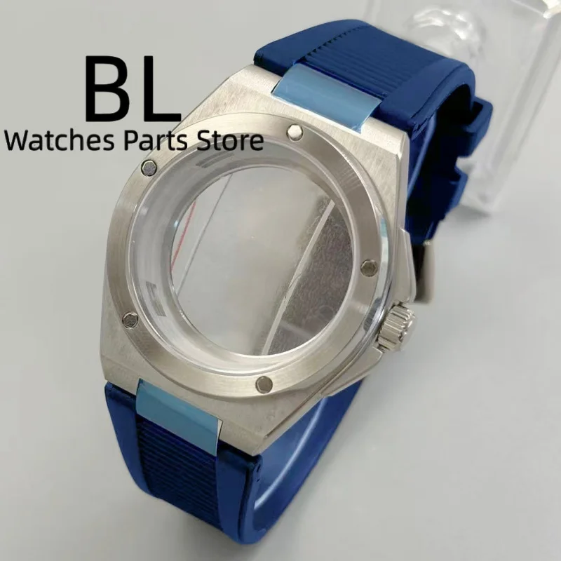 BLIGER 40mm Engineer Style Men's Silver Watch Case Rubber Strap Sapphire Glass  Waterproof For NH34 NH35 Engineer Watch Parts