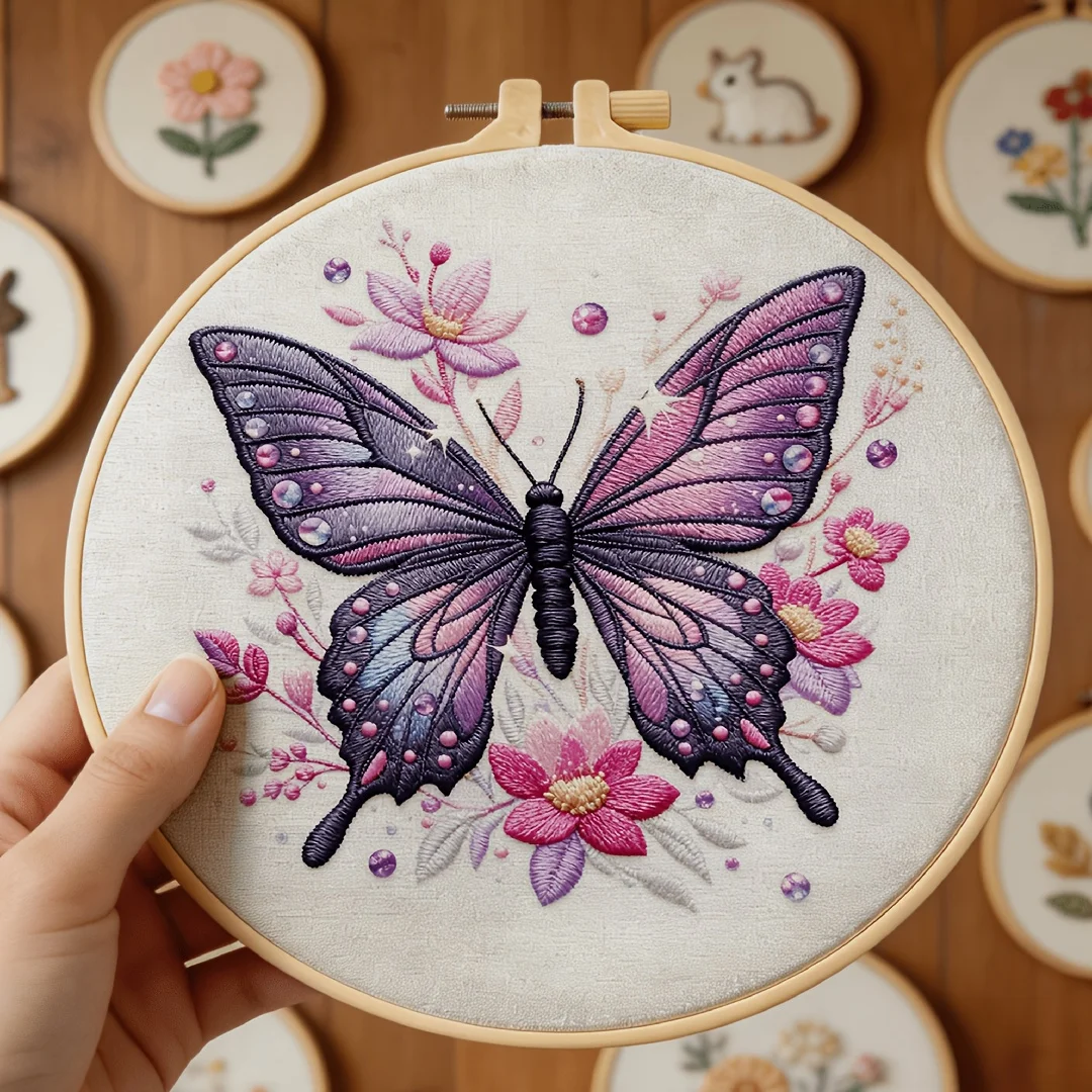 Hand-DIY-Stickerei-Komplettset, vorgedruckter Stoff, Stickrahmen, Faden, Nadel, Bastelzubehör, Heimdekoration, Geschenk für Erwachsene Anfänger