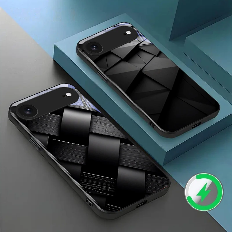 

Dark geometric texture Suitable For iPhone 17 Pro Max 16E 15 Pro 14 13 Plus 12 mini 11 16 Air 17Pro magnetism Glass Phone Case