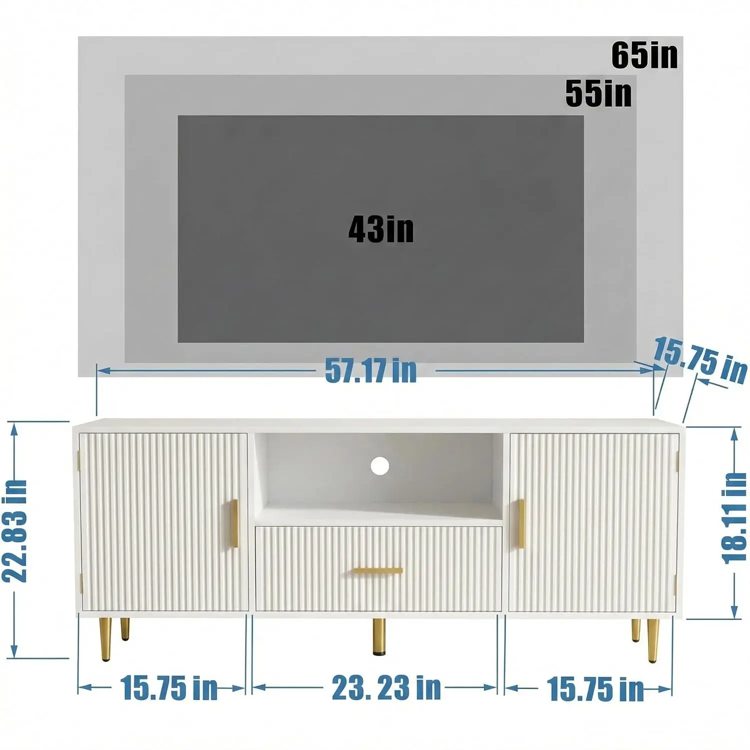 Fluted TV Stand Entertainment Center With Drawer & Storage For 55/60/65 Inch TV, Living Room 57