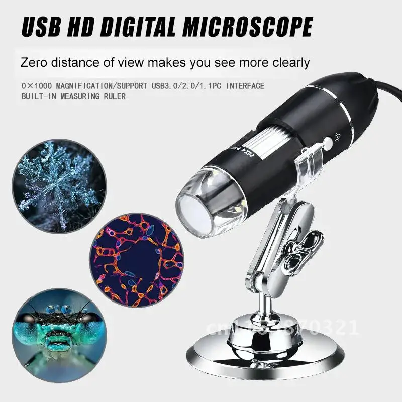 

1600X USB Digital Microscope Electronic Microscope 2MP 1080P Camera Endoscope 8 LED Magnifier Adjustable with Metal Stand For PC