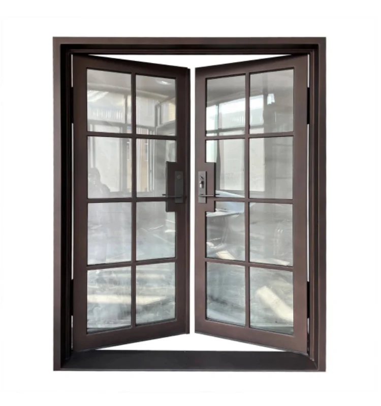 Customization Modern Style Wrought Iron Frame Tempered Glass Transparent Double Swing Villa Front Door