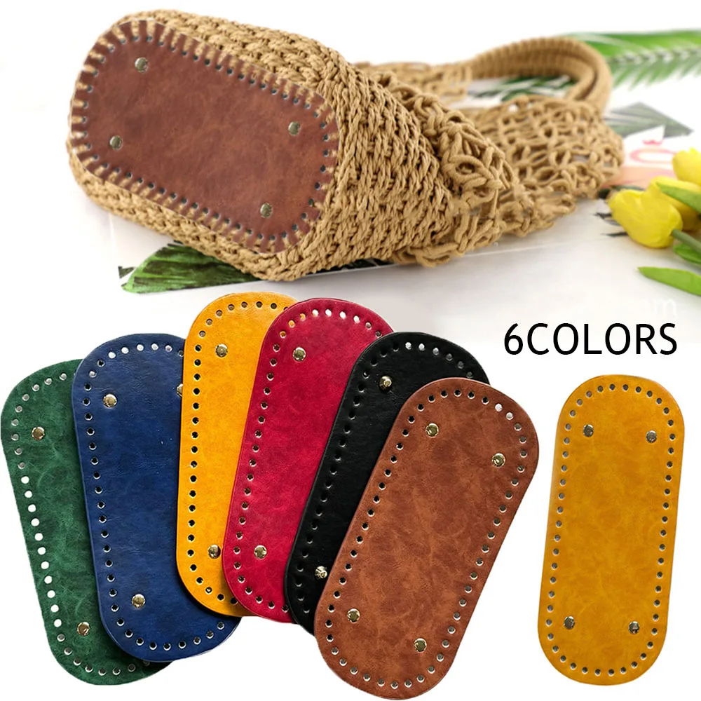 Handmade Long Oval Bottom With Holes DIY Retro PU Leather Bag Base For Knitted Bag Solid Color Crochet Bag Bottoms Accessories