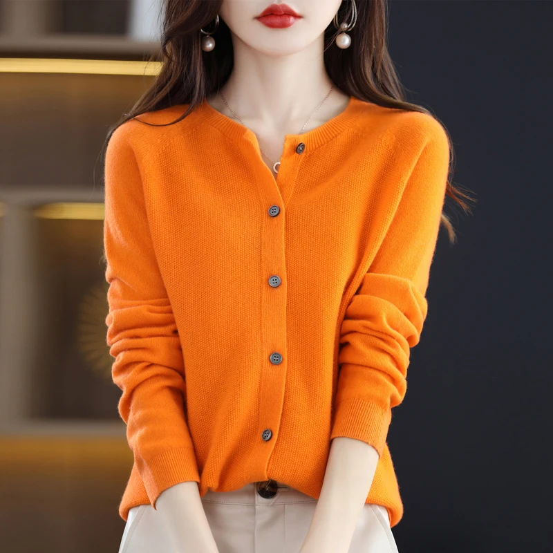 100% Wool Cardigan Spring New Single-Line Ready-To-Wear Knitted Shirt Korean Fashion Women\'s Sweater Cashmere Sweater Thin Top