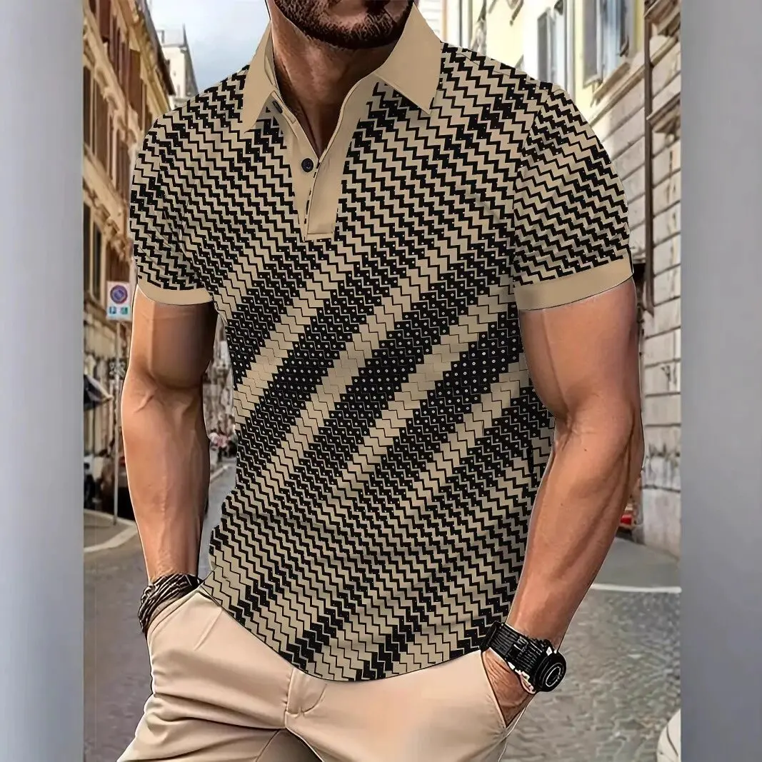 

Wavy Stripes Pattern Fashion Men's Polos T-Shirts Summer Short Sleeve 3d Printed Street Trend POLO Tee 3XL Plus Size Casual Tops
