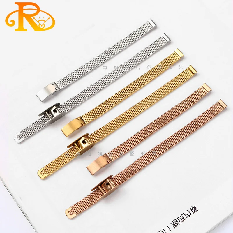 6 مللي متر 8 مللي متر 10 مللي متر 12 مللي متر 14 مللي متر 16 مللي متر عرض حجم صغير السيدات الفولاذ المقاوم للصدأ مشبك شبكة حزام حزام ساعة رقيقة جدا الصلب أساور