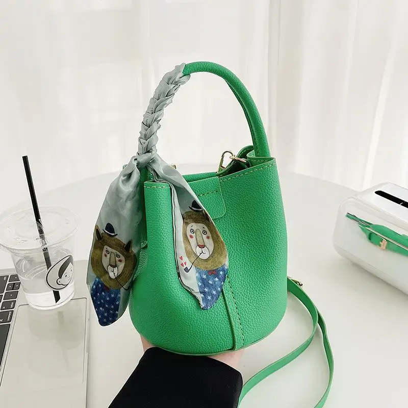 DIY Knitted Bag - PU Leather Silk Scarf Bucket Messenger Bag - Beginner Set Homemade Commuting Handmade Womens Bag Handbag view 3