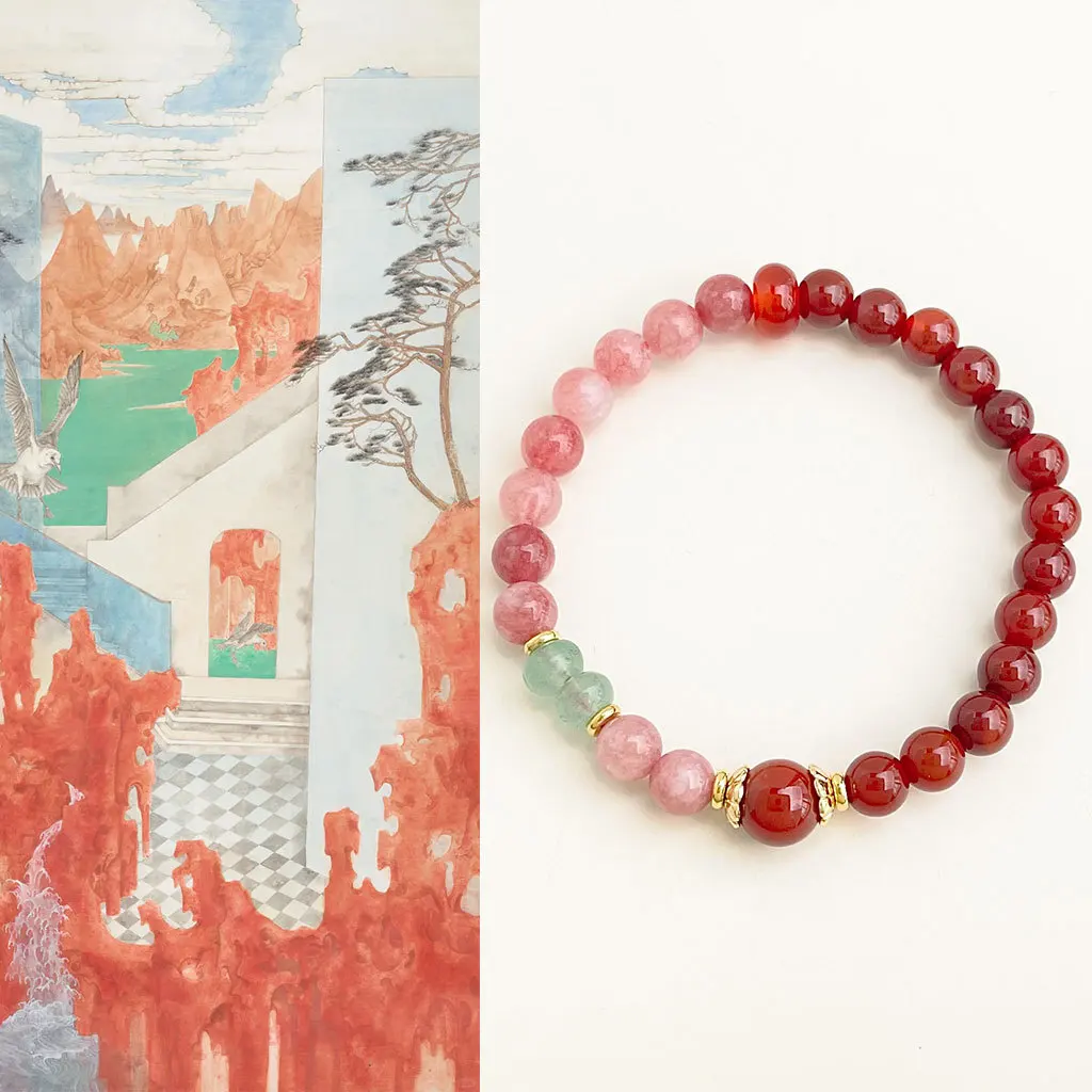 

Оригинальный дизайн, натуральный камень ручной работы, розовый, красный, агат, цепочка из бисера, женский винтажный браслет