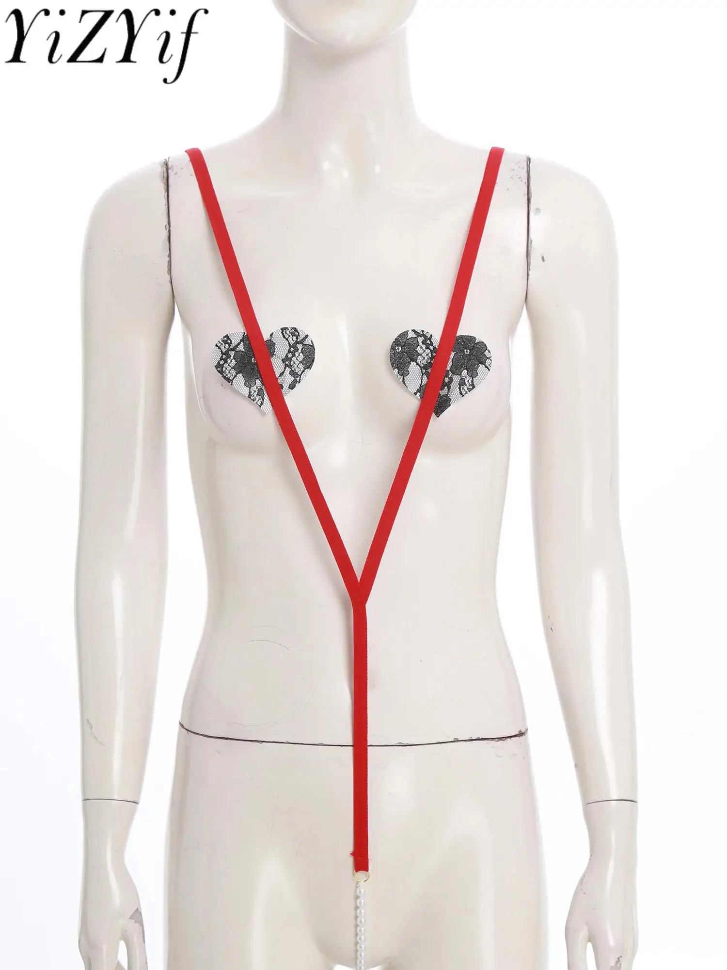 

Adult Women's Lingerie Mini Bikini Bodysuit Y Shape Pearl Crotch Temptation Teddies Bodysuit for Couple's Erotic Flirting Wear