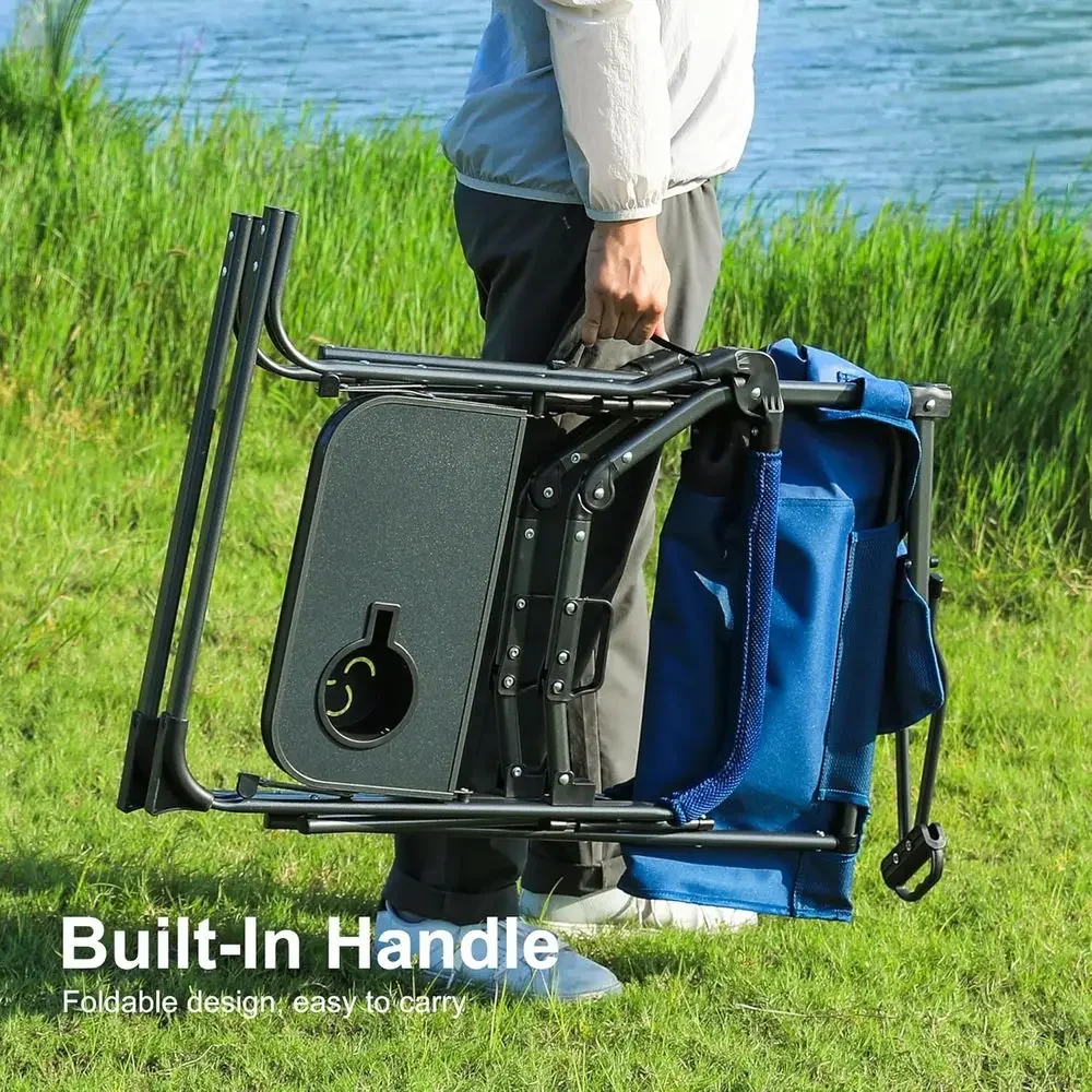 High-Back Reclining Side Table Chair for Adults, Supports 300lbs, Heavy-Duty Camping