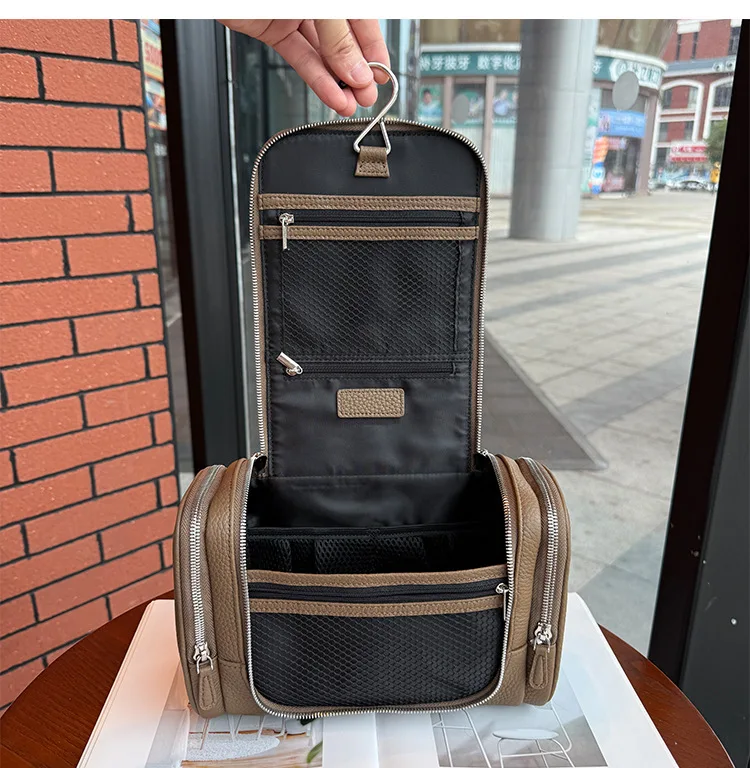 Echtes Leder Unisex Hängende Kosmetiktasche Reise Große Kapazität Multifunktionale Premium Toilettenartikel-Aufbewahrungstasche Tragbar – Detail 25