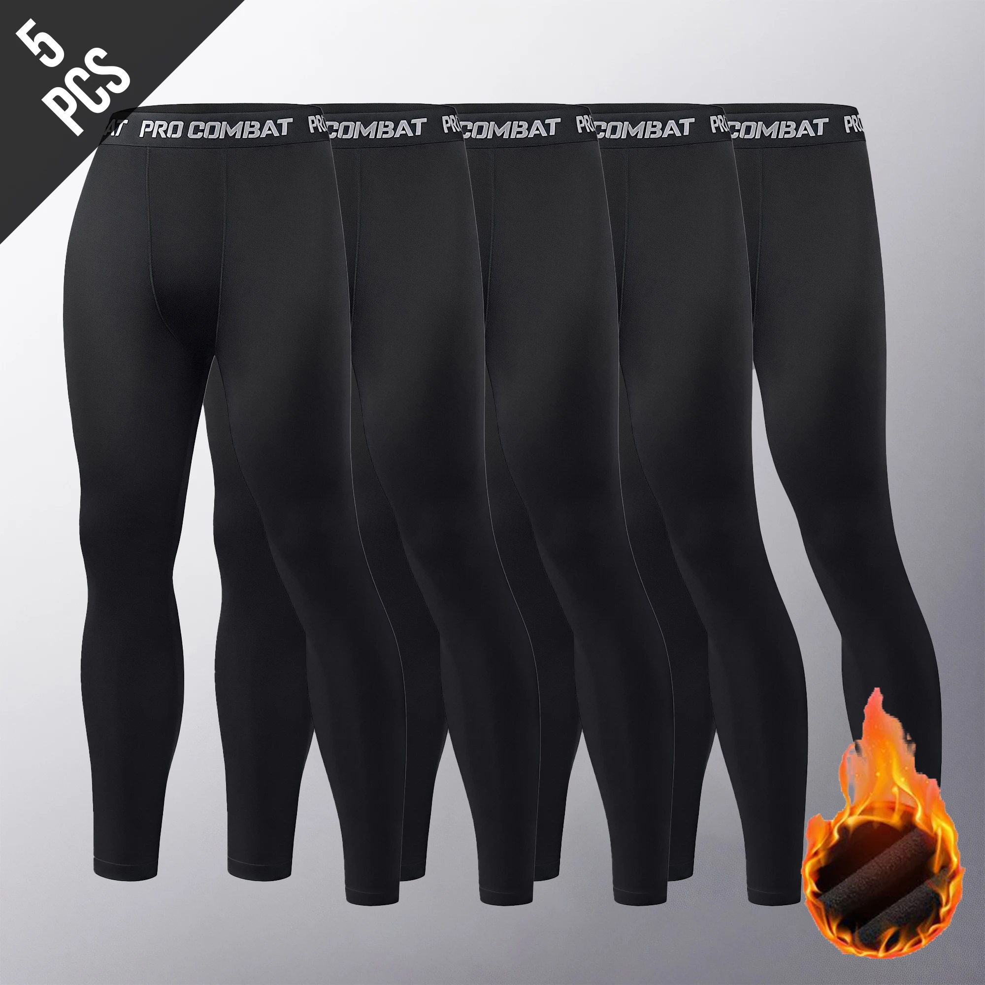 1/2/5 Pack Men's Thermal Compression Pants Fleece Lined Athletic Leggings Stretch Base Layer Fit Winter Running Gym Training