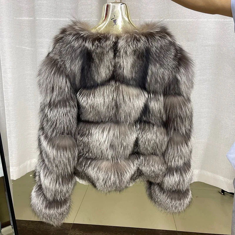 2024 Lady Winter Real Red Fox Fur Jacket Fashion Silver Fox Fur Coat Thick Warm Women Outerwear YX6299