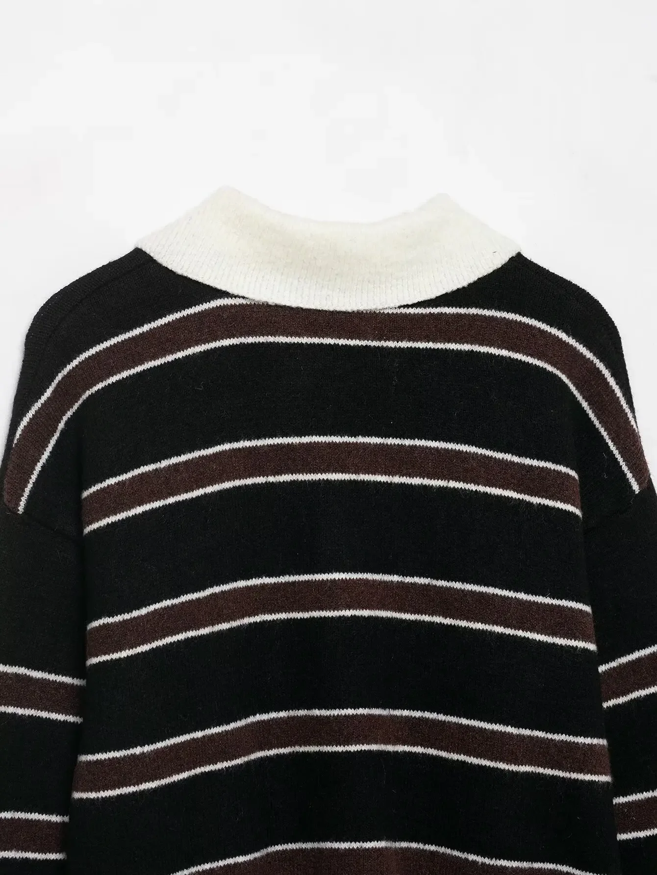 Bild 6: Neuer Modischer Damen Vielseitiger Einfacher Stil Gestreifter POLO-Kragen Strickpullover Street-Trend Basic Locker Sitzender Langarm-Pullover