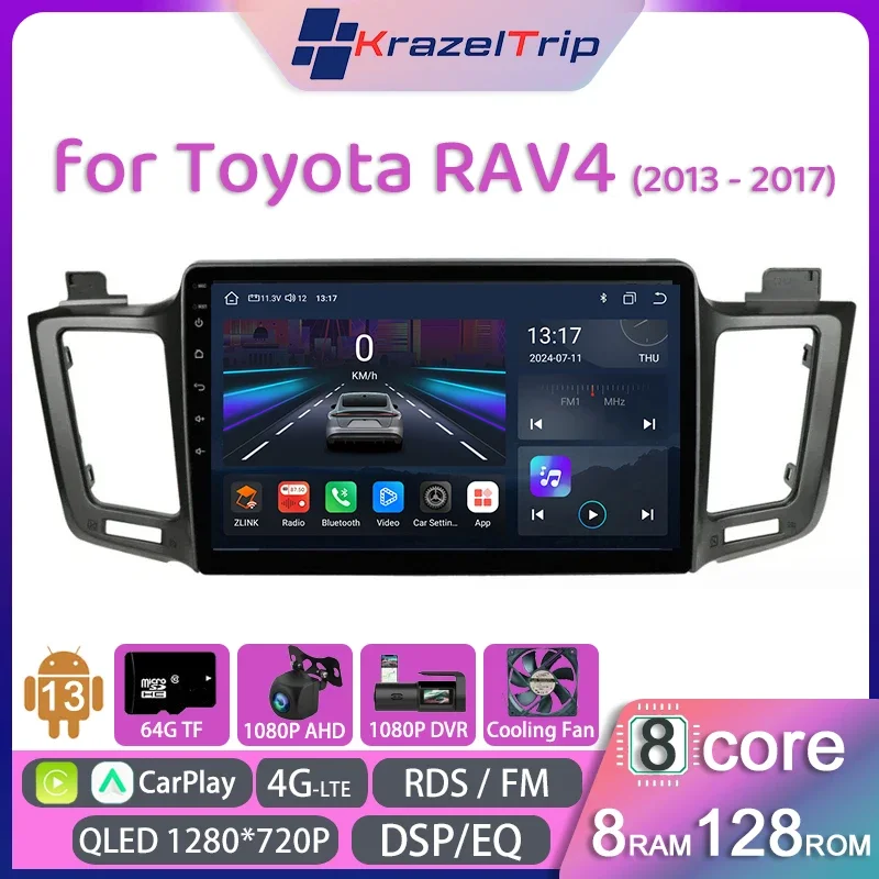 

10" 8 Core QLED Android 13 Car Stereo Fan Canbus for Toyota RAV4 2013 2014 2015 2016 2017 GPS Carplay Radio Auto 4GLTE DSP RDS