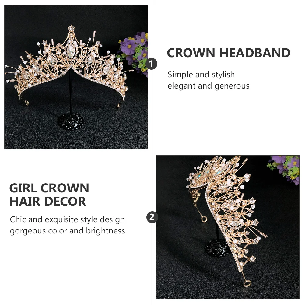 

1 pc Vintage Tiara Child Wedding Hair Accessories Gold Rhinestones Alloy Graceful Decoration Beautiful Prop Unique Headband