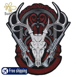 Iron on Embroidery Patches Guns Deer Biker Jacket Motorcycle Backpack Iron on Stickers Applique Clothes Accessories
