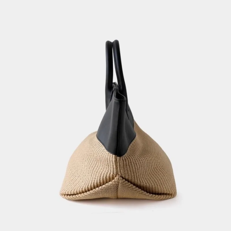 حقائب اليد الفاخرة للنساء 2025 جودة عالية سعة كبيرة حقيبة القش الصيف عطلة عادية صدام اللون خليط حقيبة شاطئية #3