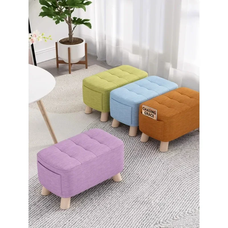 

Fabric small stool for household doorstep shoe changing, living room, bedroom, sofa stool, bedroom, footstool, solid wood bench