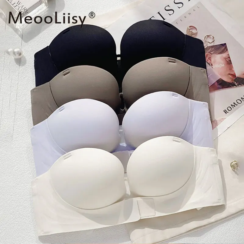 MeooLiisy Push Up Non-slip Strapless Invisible Lingerie Seamless Front Buckle No Wire Bra for Woman Simple Comfortable