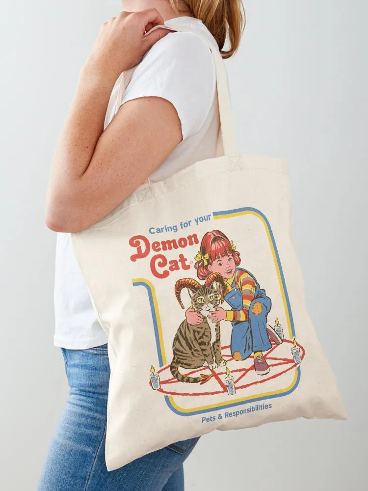 Caring For Your Demon Cat Tote Bag canvas shopping bag sac pour femme Canvas Tote Bag