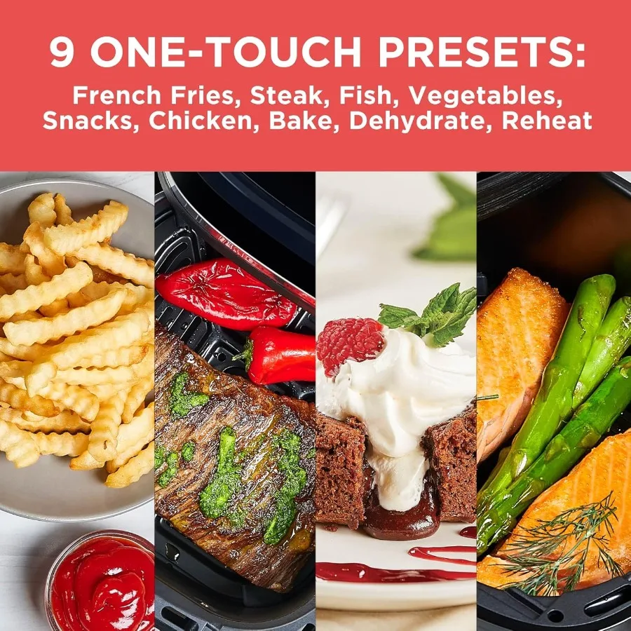 مقلاة هوائية 4QT توفر طعم مقلي عميق مقرمش بدون دهون مثالية للمطابخ المنزلية مع تجفيف الخبز والحرب الأوتوماتيكية