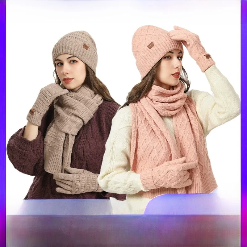 thiened-fce-autumn-winter-knitted-hat-scarf-gloves-set-men-women-warm-anti-cold-tee-piece-suit-chinese-production
