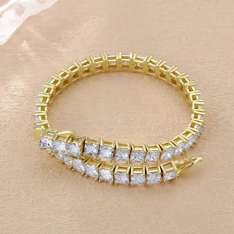 Mossanite 2/3/4mm Tennis Bracelets, S925 Sterling Silver with 14k Gold Plated,for Women Ladies Bridal Wedding Jewelry