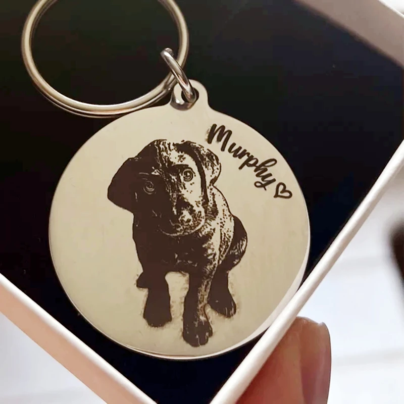 Custom Name Photo Keychain photo keyring, engraved from any clear image Pet ID Name for Cat Puppy Dog Tag Name Pet Accessories