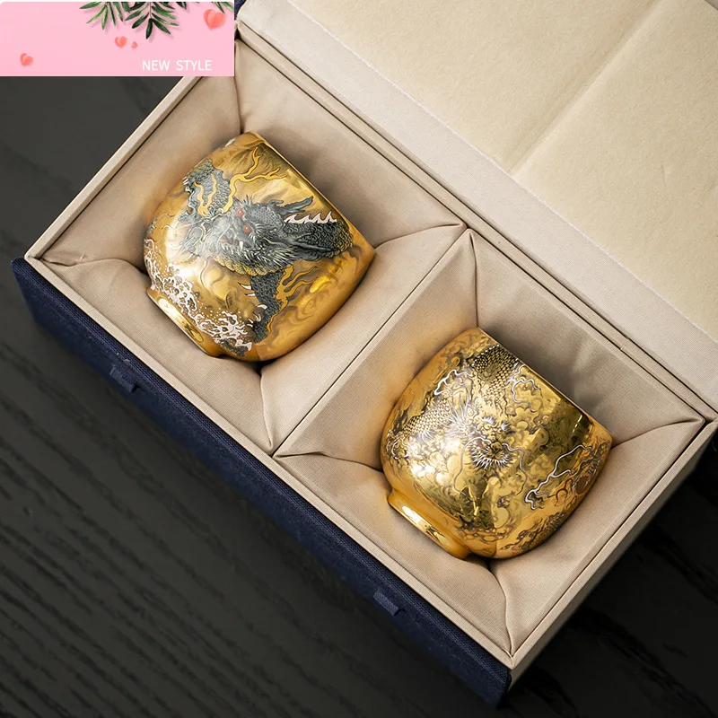 

Чайная чашка из чистого золота, пара дракона и феникса, чашка, главная чашка, персональный специальный позолоченный чайный сервиз кунг-фу, товары Guochao