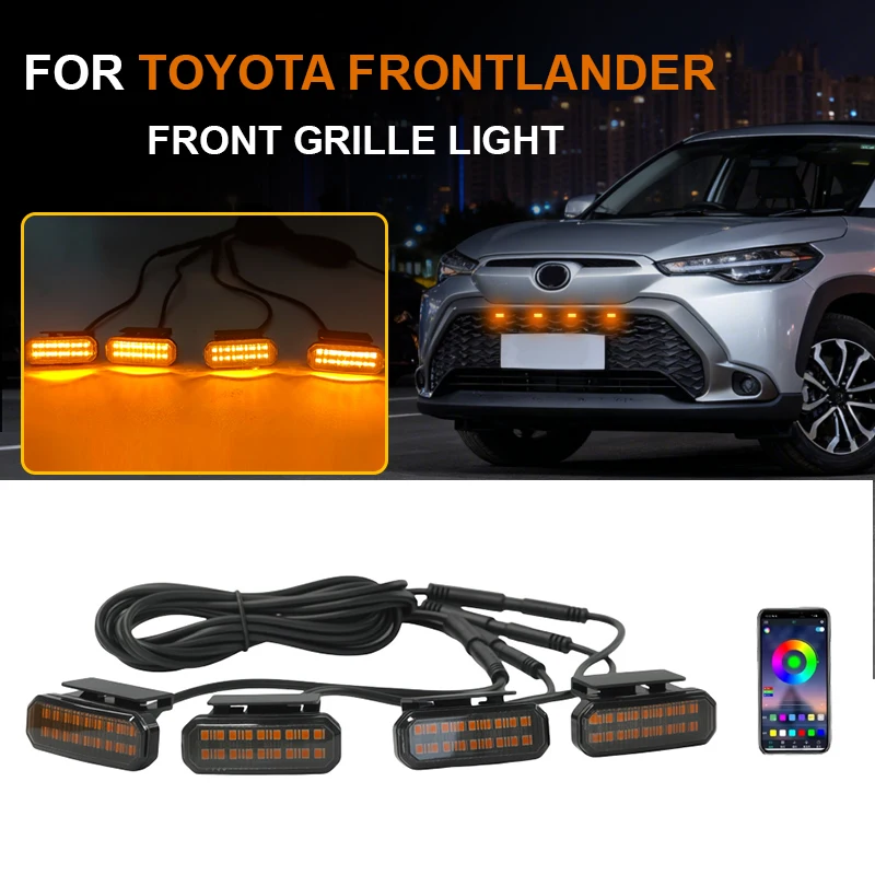 

FOR TOYOTA FRONTLANDER Front Grille Led Lights Car LED Daytime Running Light YellowWhite 4 Pcs center mesh small yellow light