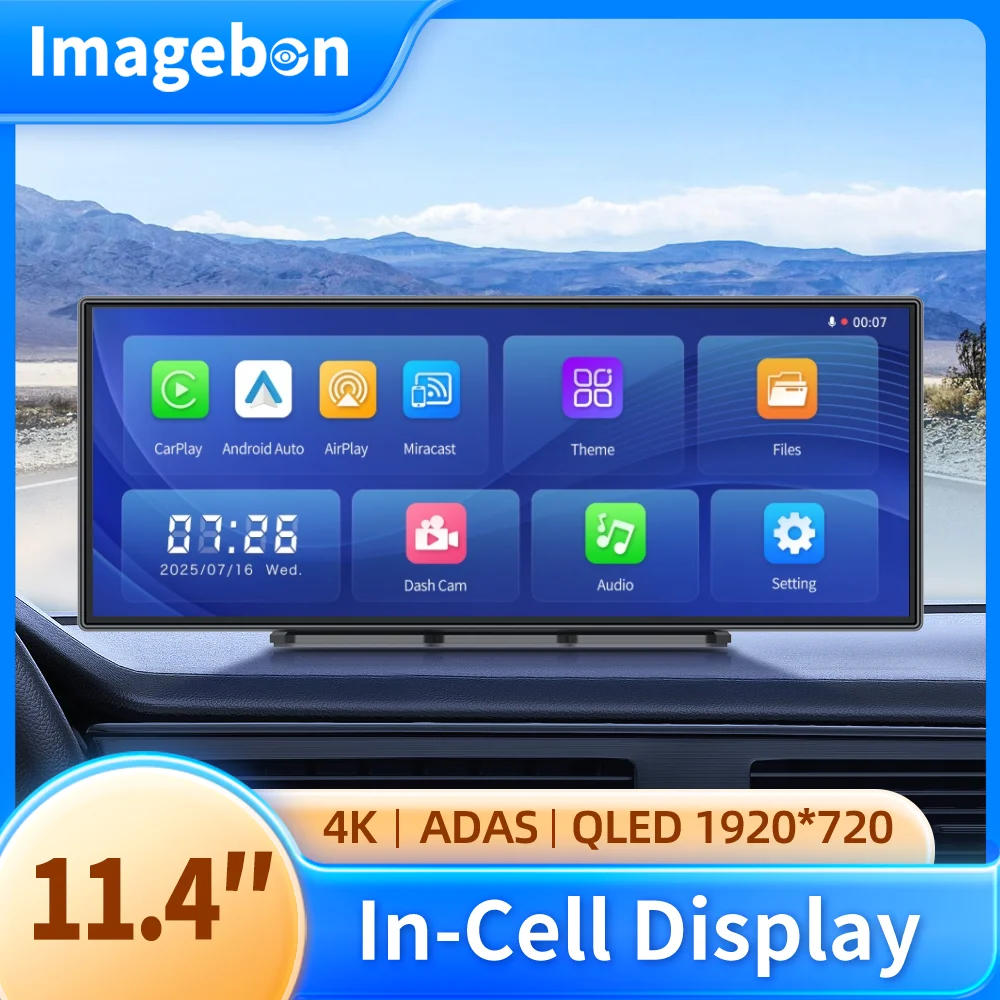 Upgraded Imagebon 11.4″ H70 Plus 4K ADAS In-cell Display Car DVR Wireless CarPlay & Android Auto Night Vision GPS Dash Camera