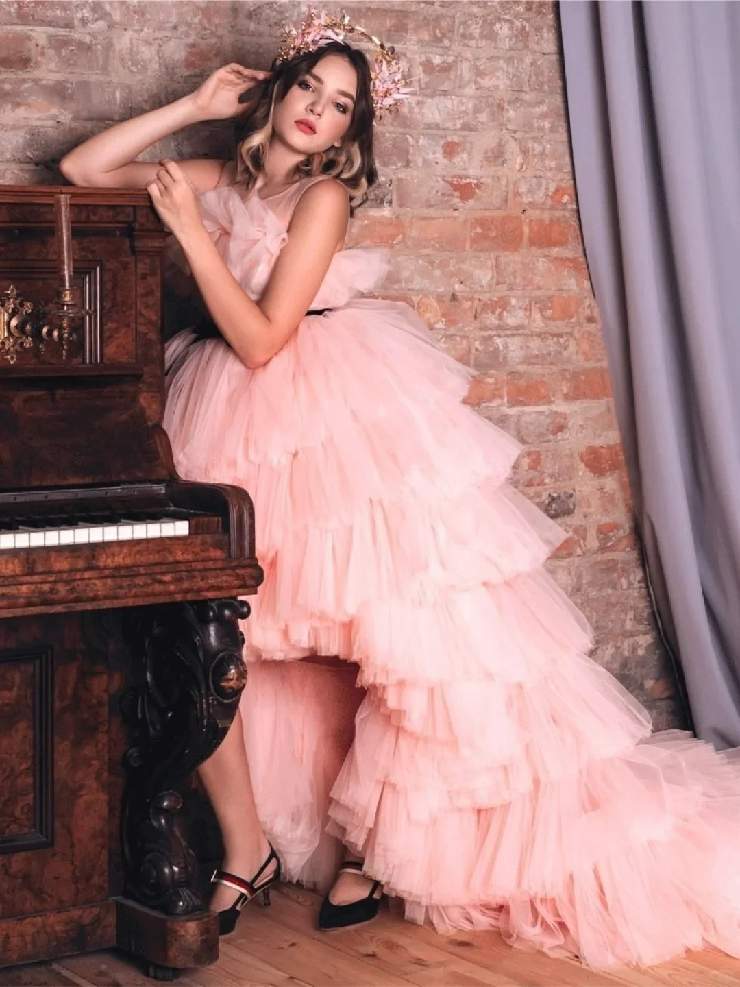 Robe de demoiselle d'honneur pour mariage, robe de princesse en tulle superposé rose, fibre gonflée avec nœud, première année de l'enfant, chariste, fête d'anniversaire