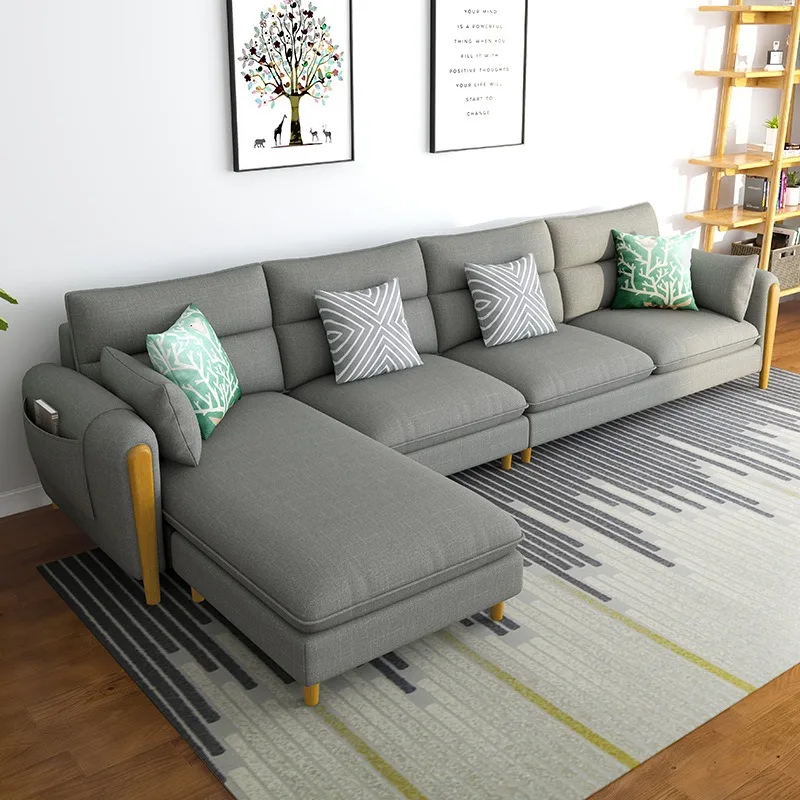 Nordic small apartment fabric living room sofa living room cloth simple modern three-person sofa