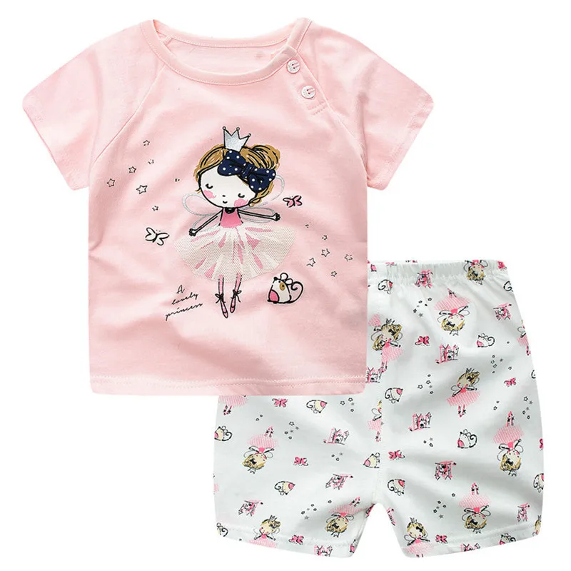 100% Cotton Children's Sets Infant Kids Clothes Unicorn Clothing Sets Summer Baby Girls Boys Short Sleeves DS19
