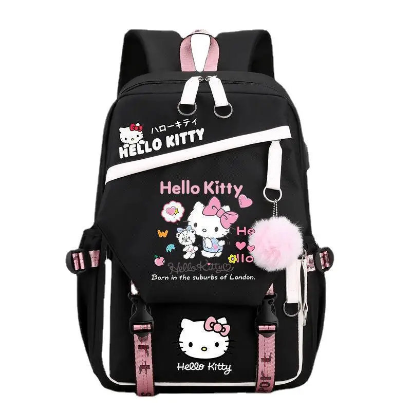 Sanrio Kurome Hello Kitty Kawaii Campus Backpack Primary and Middle School Students Waterproof, Breathable and Wear-resistant