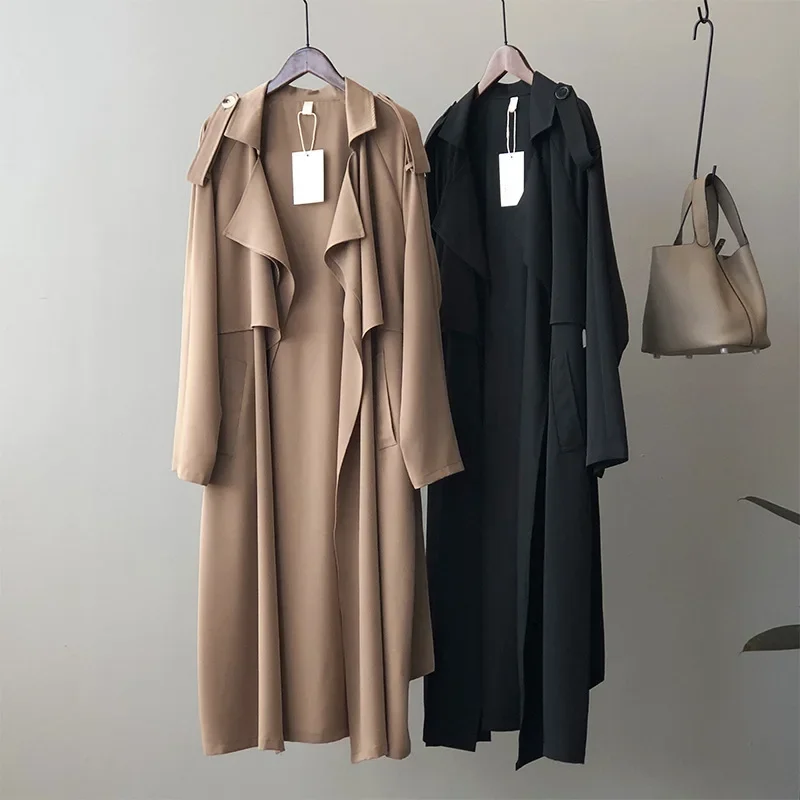 Women Clothing 2024 Autumn New Fashion Temperament Long Trench Coat Retro British Style Loose Coat Woman Solid Color Trench